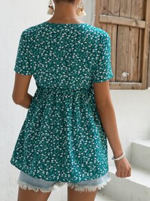 SHEIN Maternity Ditsy Floral Print Frill Trim Peplum Blouse - Multicolor - View 2