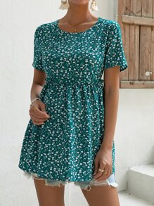 SHEIN Maternity Ditsy Floral Print Frill Trim Peplum Blouse - Multicolor - View 3