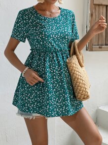 SHEIN Maternity Ditsy Floral Print Frill Trim Peplum Blouse - Multicolor - View 5