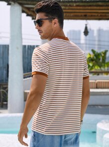 Manfinity Hombres Camisa polo con estampado de rayas con botón - Multicolor - Ver 2