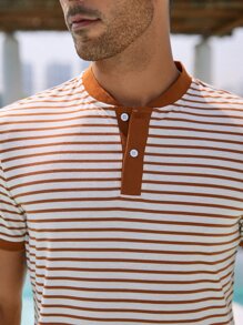 Manfinity Hombres Camisa polo con estampado de rayas con botón - Multicolor - Ver 5