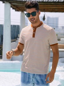 Manfinity Hombres Camisa polo con estampado de rayas con botón - Multicolor - Ver 7
