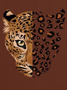 SHEIN EZwear Áo crop top họa tiết động vật và báo đốm in hình báo gêpa cho nữ - màu nâu - Xem 6