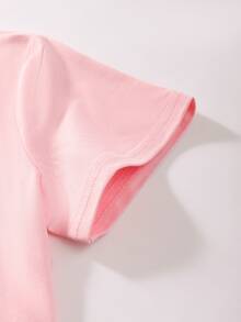 SHEIN 女孩汽車和字母圖案T恤 - 粉色 - 查看 3