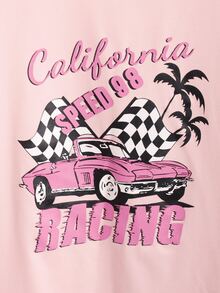 SHEIN 女孩汽車和字母圖案T恤 - 粉色 - 查看 4