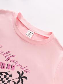 SHEIN 女孩汽車和字母圖案T恤 - 粉色 - 查看 5