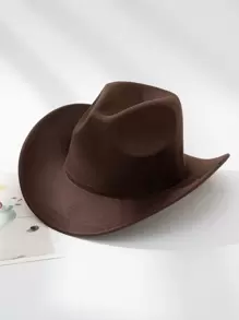 1pc Unisex Solid Cowboy Style Hat For Outdoor Cowboy Hat - Coffee Brown - View 2