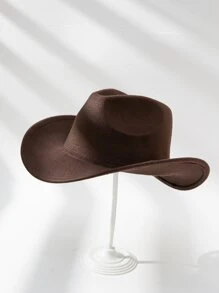 1pc Unisex Solid Cowboy Style Hat For Outdoor Cowboy Hat - Coffee Brown - View 3