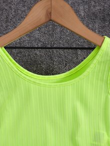 SHEIN Girls Ribbed Knit Tank Top & Letter Patched Detail Skirt - Lime Green - View 3