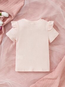Toddler Girls Waffle Knit Ruffle Trim Tee - Baby Pink - View 2