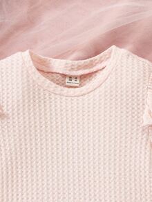 Toddler Girls Waffle Knit Ruffle Trim Tee - Baby Pink - View 3