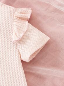 Toddler Girls Waffle Knit Ruffle Trim Tee - Baby Pink - View 4