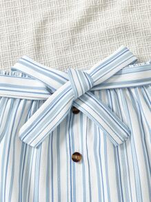 Toddler Girls Striped Ruffle Trim Top & Skirt - Blue and White - View 6