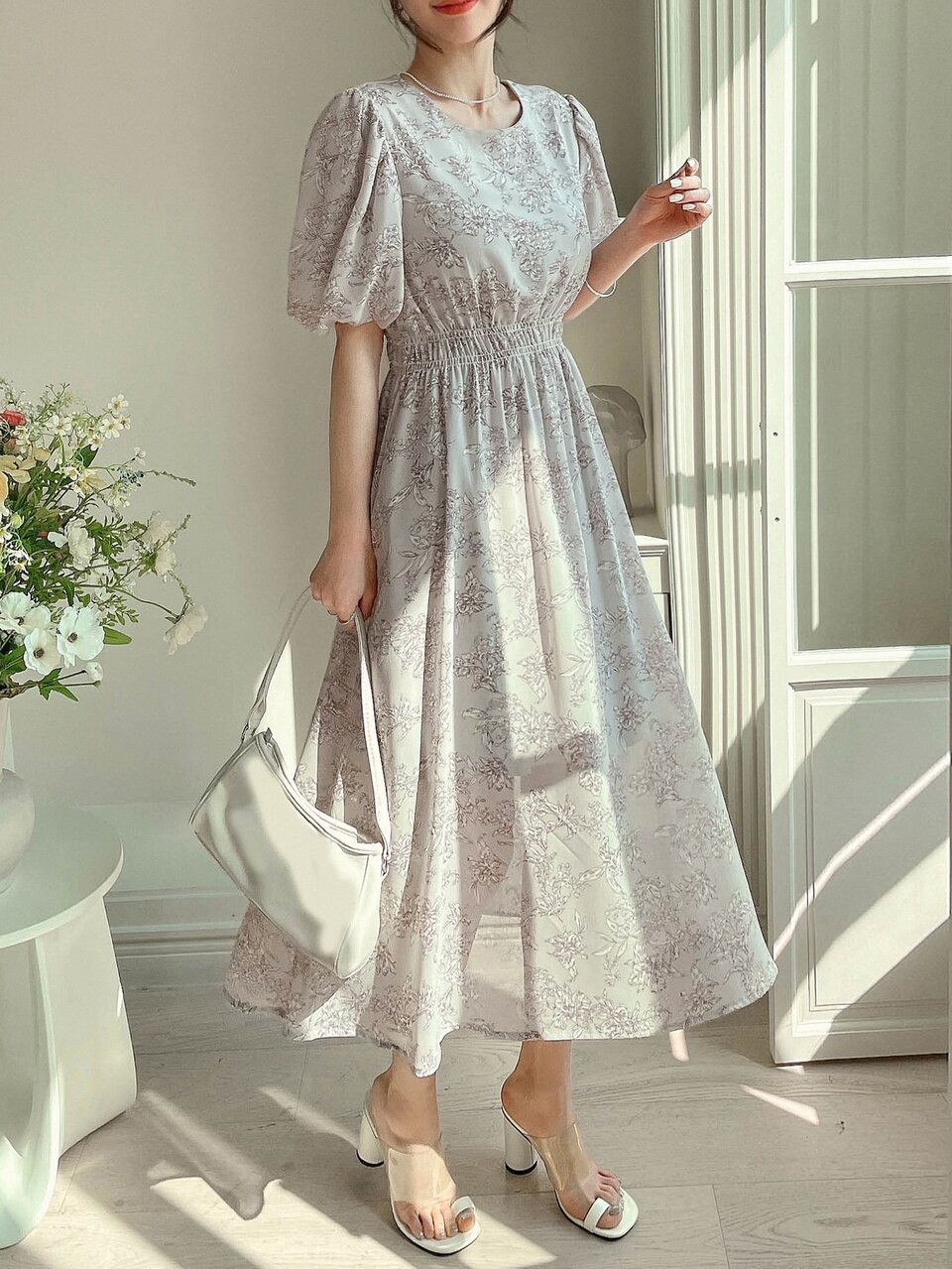 Floral Print Puff Sleeve Dress