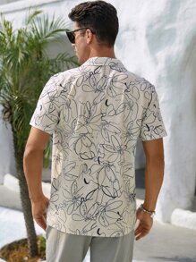 Manfinity RSRT 男士花卉印花翻領領口襯衫 - 米色 - 查看 2