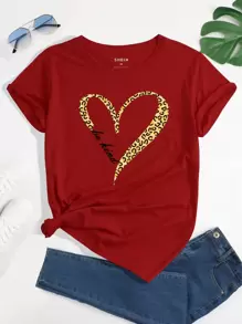 INAWLY Áo thun nữ Tim Lá thư Giải trí - Màu Đỏ Sâu - Xem 1