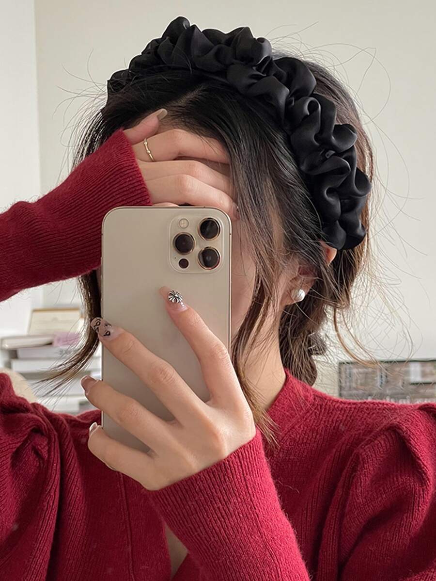 Elegant 1pc Women Ruched Detail Fashionable Headband For Hair Decoration Tiaras,School Valentine's Day,Hairband,Hair Hoop Headbands Hair Accessories Head Accessories - Black - View 1