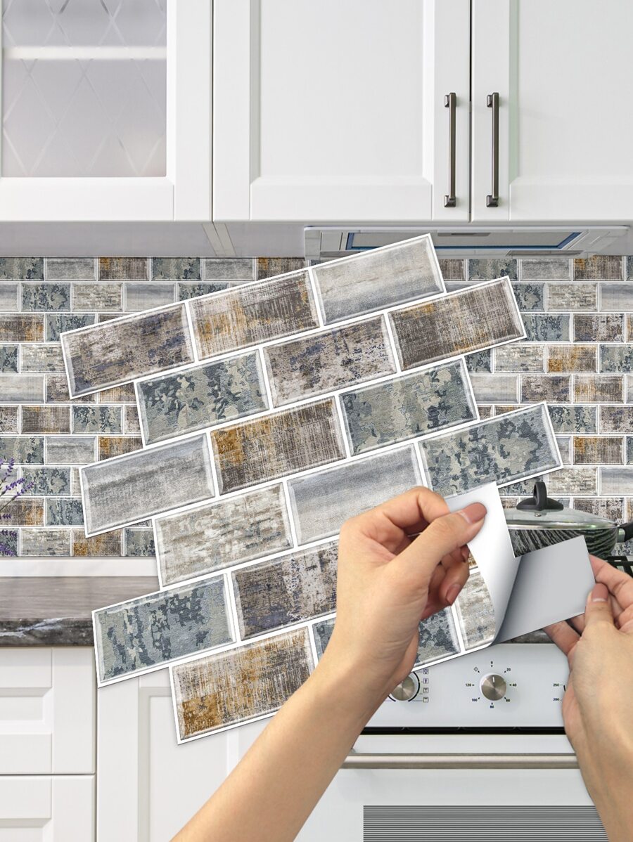 Etiqueta engomada impermeable de la cocina del patrón del ladrillo 2piezas, papel pintado resistente al calor para la cocina - Multicolor - Ver 1