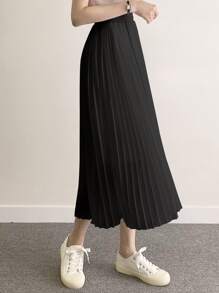 DAZY 纯色褶皱长裙 - 黑色 - 查看 2
