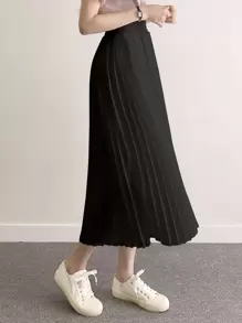 DAZY 纯色褶皱长裙 - 黑色 - 查看 5