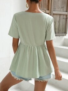 SHEIN Maternity Button Detail Peplum Blouse - Mint Green - View 2