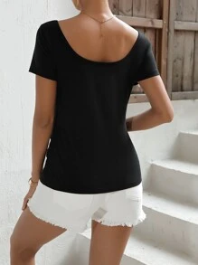 SHEIN Maternity Scoop Neck Tee - Black - View 2