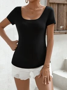 SHEIN Maternity Scoop Neck Tee - Black - View 4