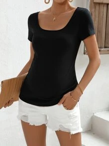 SHEIN Maternity Scoop Neck Tee - Black - View 5