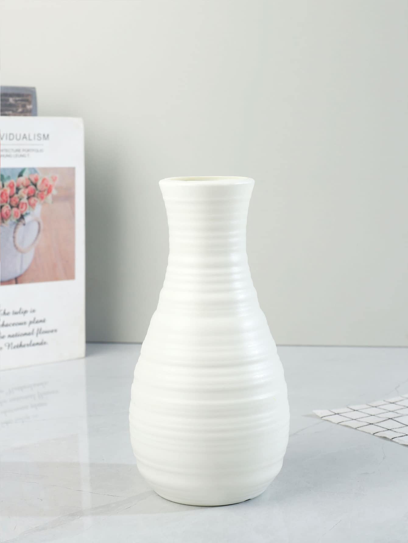 1入組素色花白色塑膠花瓶裝飾 - 白色 - 查看 1