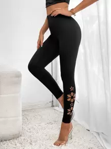 SHEIN LUNE Cut Out Leggings - Black - View 1