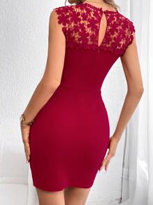 SHEIN Privé Vestido ajustado con encaje - Burdeos - Ver 3