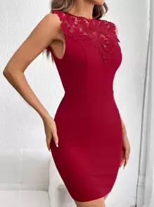 SHEIN Privé Vestido ajustado con encaje - Burdeos - Ver 7
