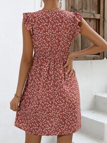 SHEIN Maternity Ditsy Floral Print Ruffle Trim Dress - Rust Brown - View 2