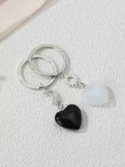 Street 2pcs Couple Heart & Moon Charm Fashion Keychain For Key Decoration Valentine's Day Valentines Gift Souvenir Car Accessories Bag Charm School Cute Goth Y2k