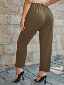SHEIN Essnce Plus Solid Slant Pocket Trousers - Coffee Brown - View 2