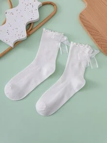 1/3/5 双女士薄款蝴蝶结装饰少女踝袜，春夏季 - 白色 - 查看 3