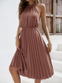 SHEIN Frenchy Đầm Xếp li màu trơn Thanh lịch - Bụi hồng - Xem 6