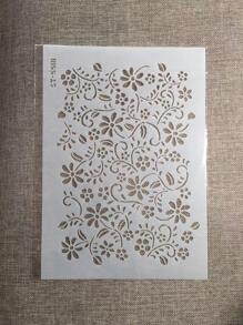 1pc White Plastic A4 Flower Painting Stencil - White - View 1