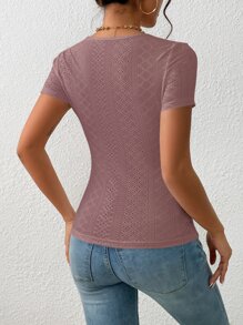 SHEIN Frenchy Áo thun nữ màu trơn Giải trí - Cà phê nâu - Xem 2