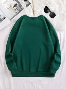 INAWLY Plus Heart Print Thermal Lined Sweatshirt - Dark Green - View 2