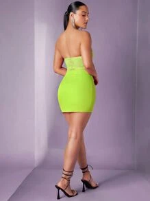 SHEIN BAE 螢光綠素色包臀半身裙 - 青檸色 - 查看 5