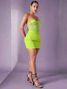 SHEIN BAE 螢光綠素色包臀半身裙 - 青檸色 - 查看 6