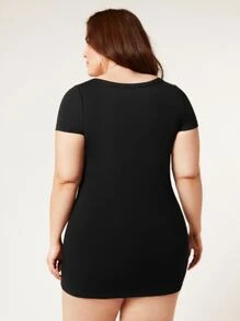 SHEIN BASICS Plus Solid Bodycon Dress - Black - View 2