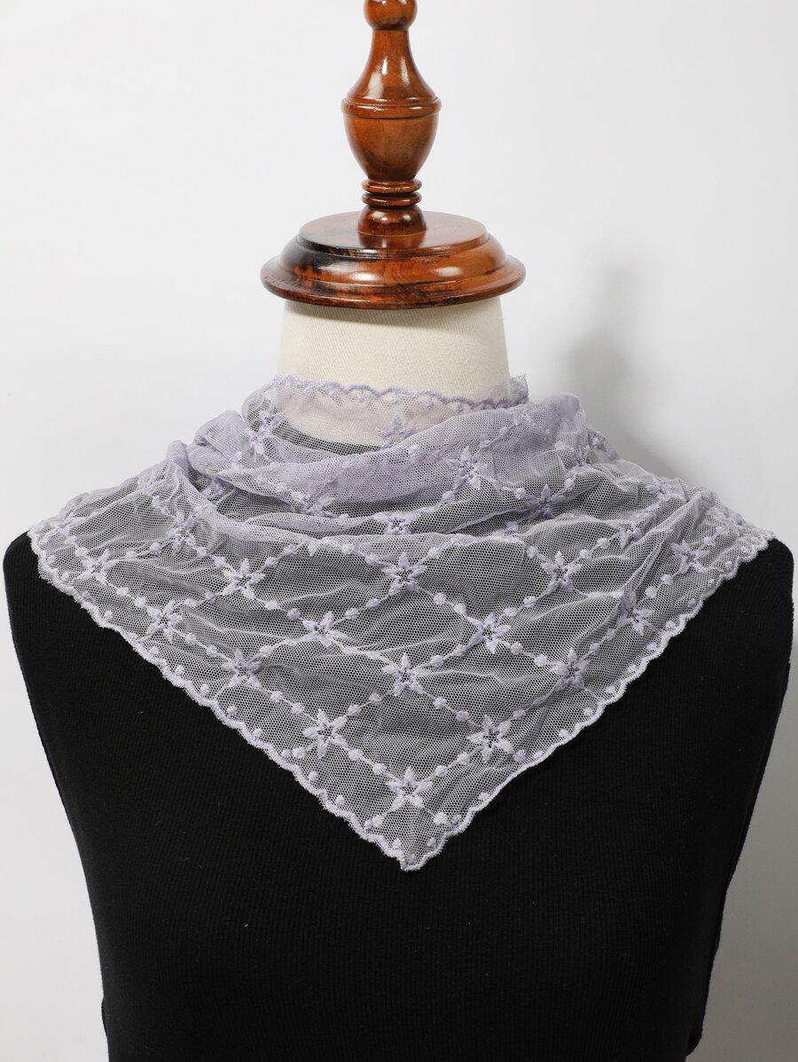 1入組女士花卉刺繡休閒圍巾 - 淡紫色 - 查看 1