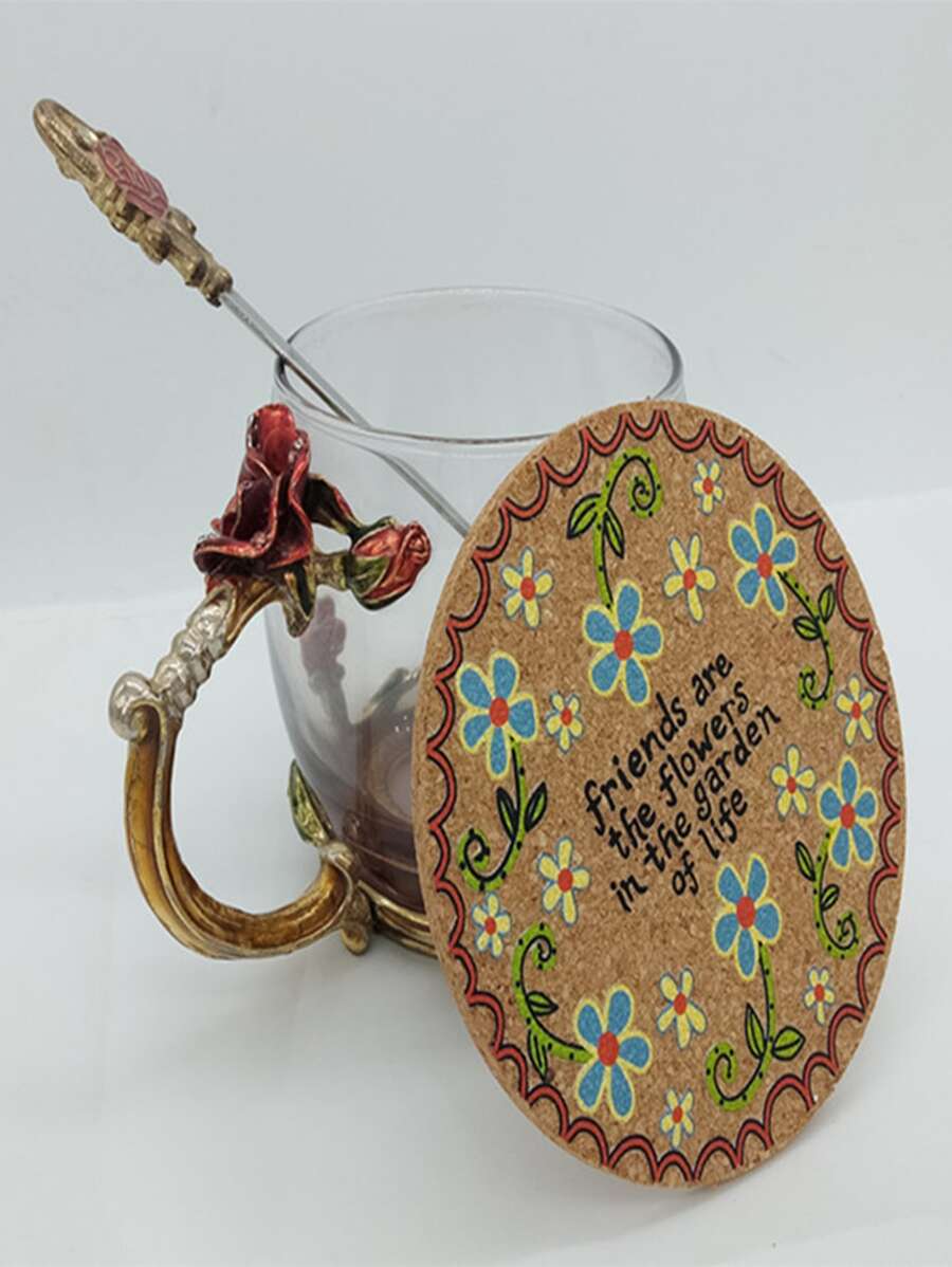 1 Gỗ Coaster Hoa & Slogan Đồ Họa Bàn Tròn Cho Nhà Bếp - Nhiều màu - Xem 1