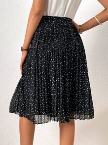 SHEIN Frenchy 波點圖案腰帶褶皺半身裙 - 黑色 - 查看 6