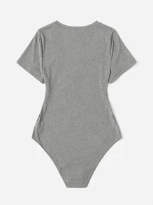 SHEIN EZwear Plus Solid Scoop Neck Bodysuit - Grey - View 2