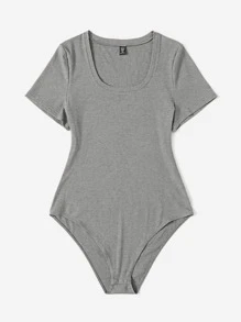 SHEIN EZwear Plus Solid Scoop Neck Bodysuit - Grey - View 3