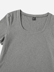 SHEIN EZwear Plus Solid Scoop Neck Bodysuit - Grey - View 4