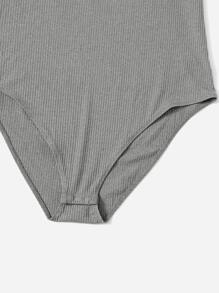 SHEIN EZwear Plus Solid Scoop Neck Bodysuit - Grey - View 5